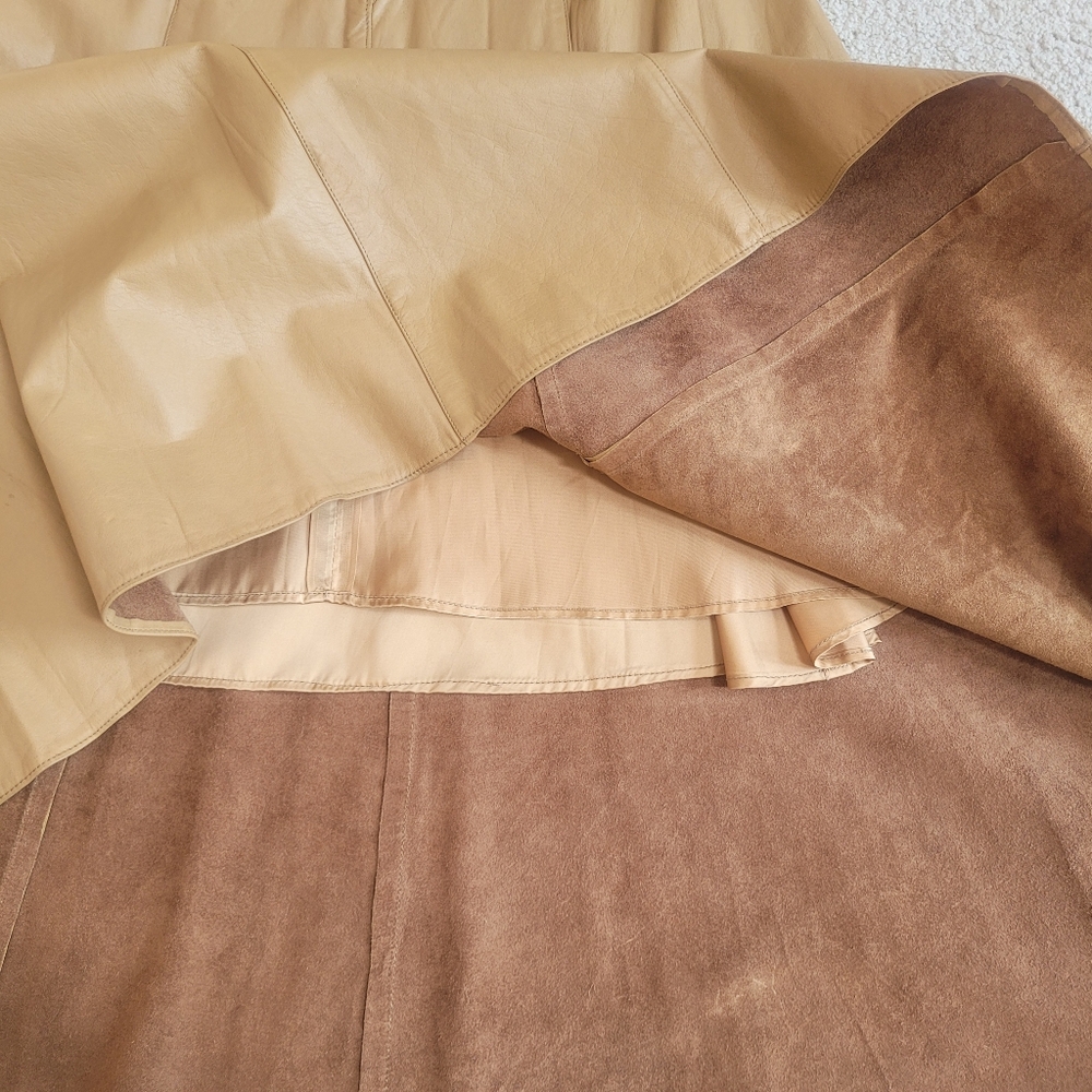 Vintage Women’s Tan Genuine Leather A-Line Skirt With Side Pockets M/L - Picture 5 of 8